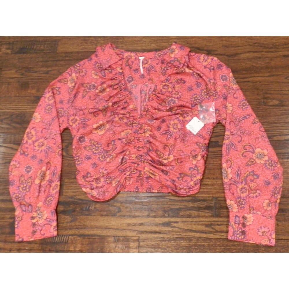 NWT Free People Ruby I Got You Crop Floral Printed Smocked Blouse Womens XL - Picture 2 of 3